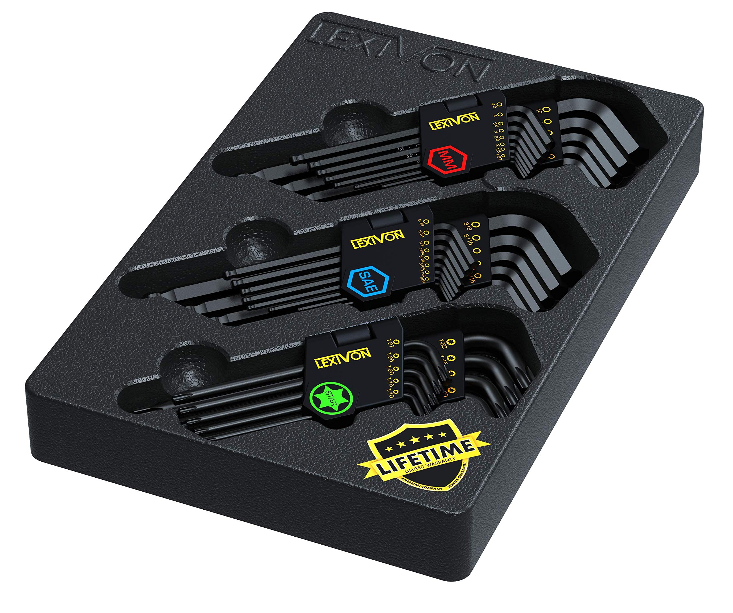 LEXIVON Master Wrench Key Set, 35-Piece Long Arm Ball End Hex Keys
